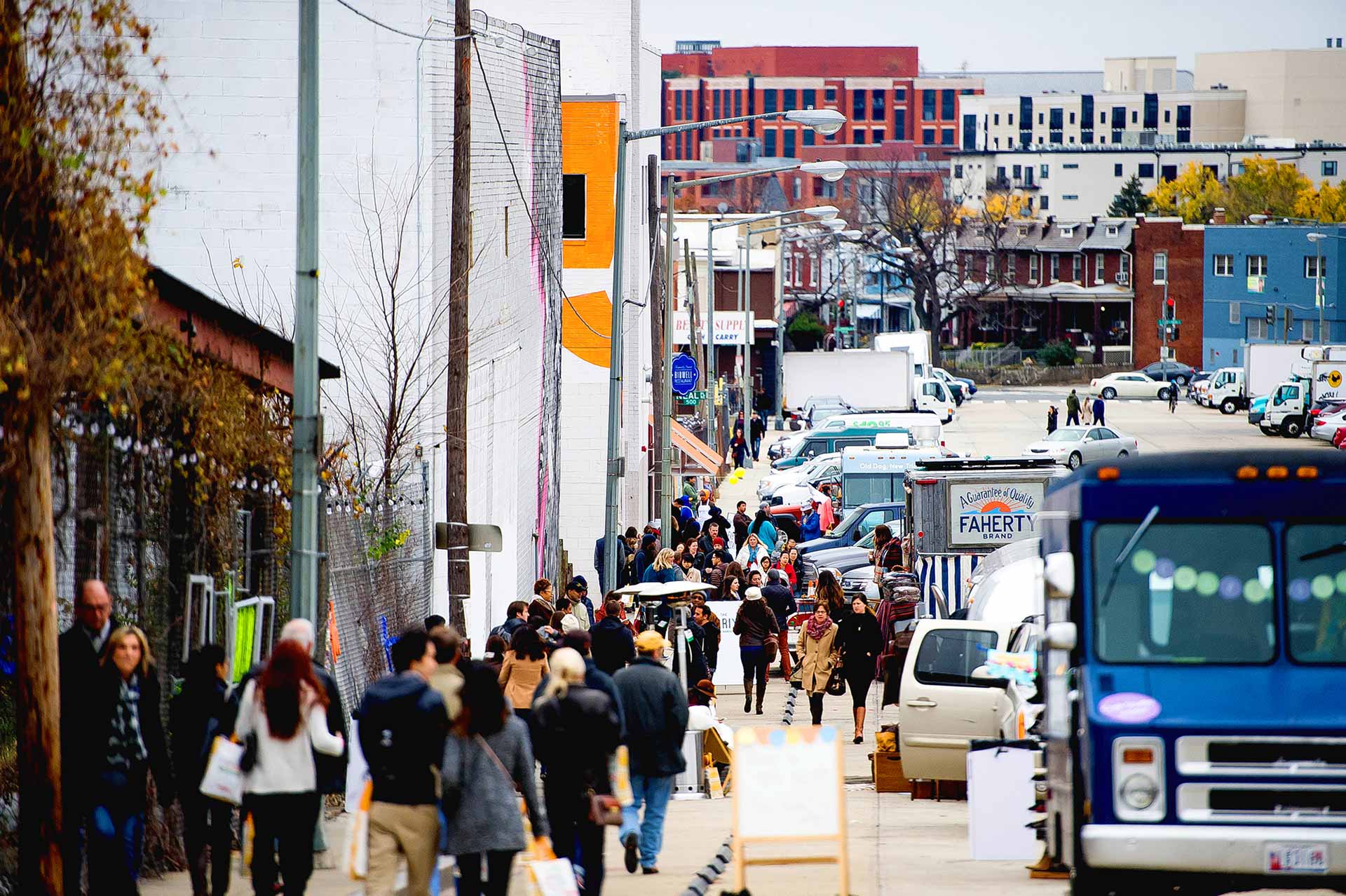 pedestrians on busy sidewalk 