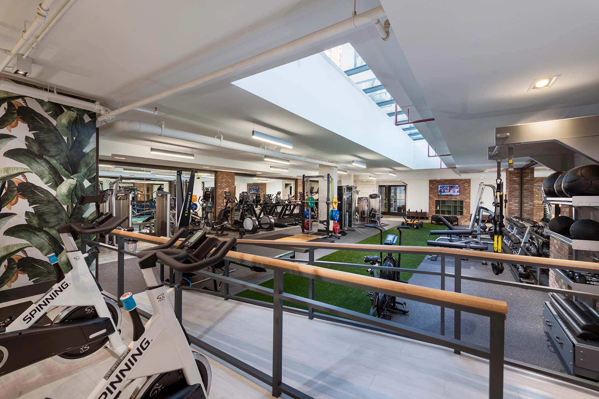 gym with indoor spin bicycles